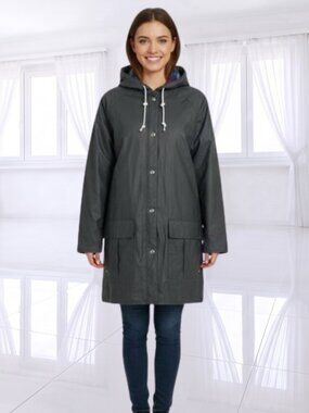 VINTAGE Thermal Slicks Essex Waxed Cotton Lined Rain Coat Jacket Plaid Hooded 16